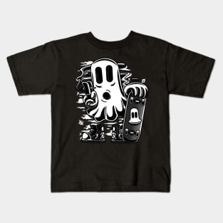 Skater Ghost Halloween Funny Grey Kids T-Shirt